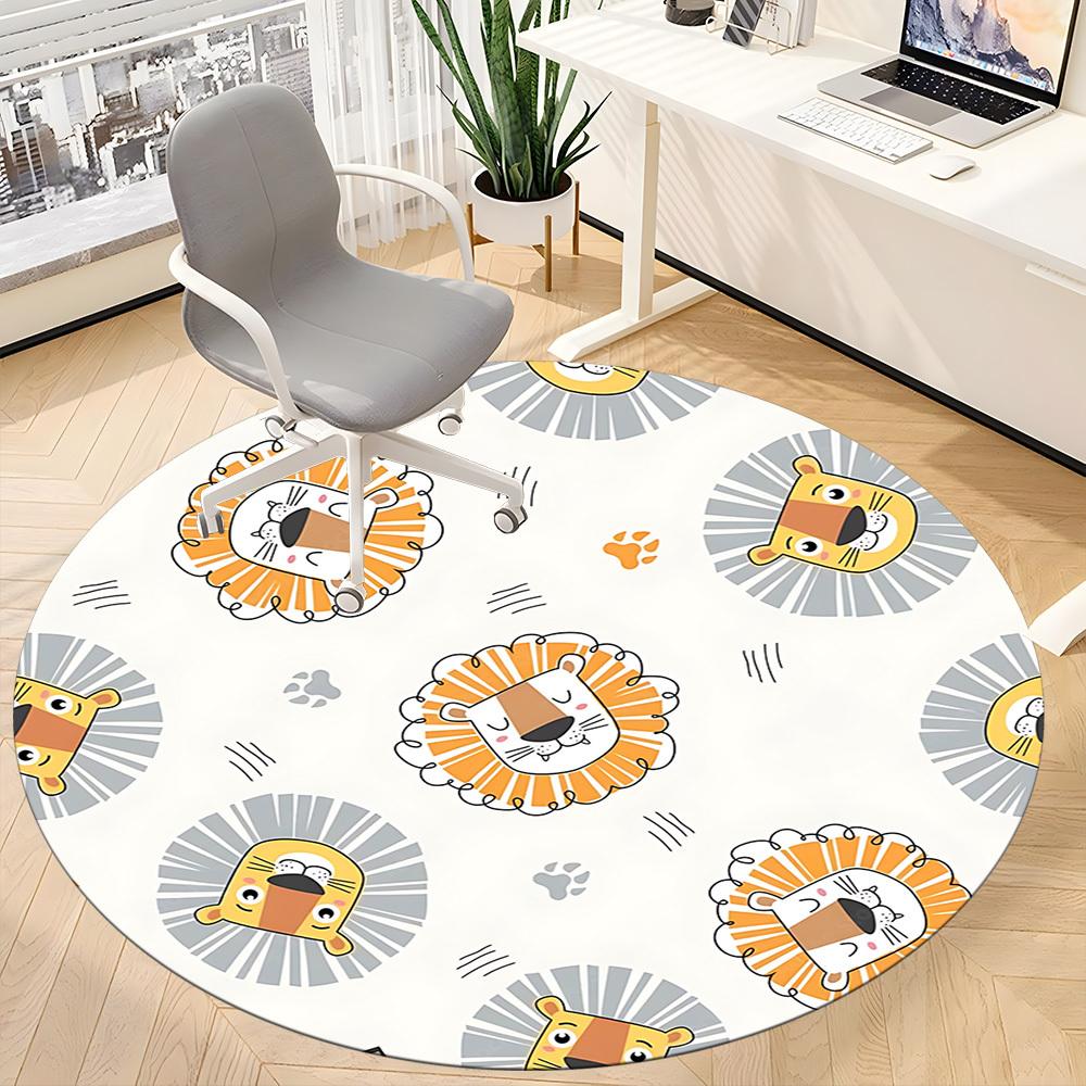 1pc Lion Face Pattern Carpet for Office Non Slip, Round Carpet, Soft & Comfortable, Carpet for Office, Lightweight Round Floor Mat