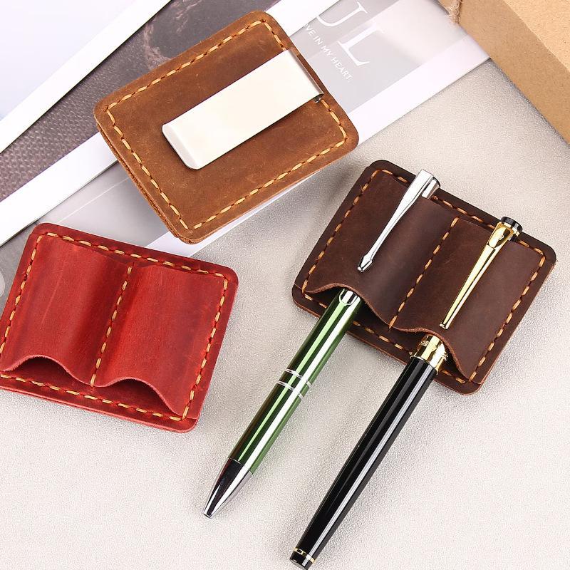 Retro Travel Pencil Holder with Durable Stainless Clip Lightweight Pen Storage Case for Journal Notebook Office Supply