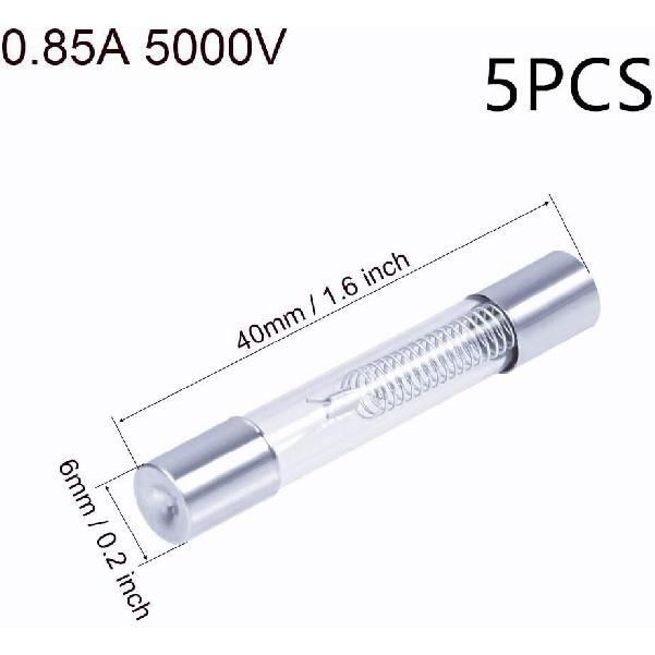 6 x 40mm Microwave Oven High Voltage Fuse Tubes 0.85A 5KV for Microwave Oven Replacement 5 Pcs