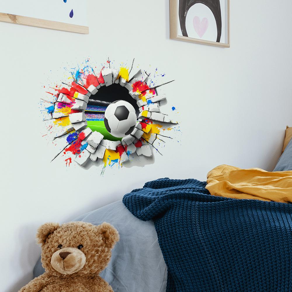 Personalized Broken Wall Football Bedroom Living Room Home Background Decoration Wall Sticker