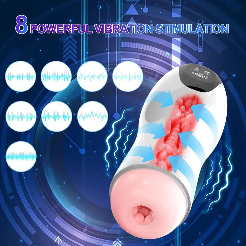 Automatico Masturbatore Maschile Tazza di Vibrazione Pompino Reale Della Vagina Figa Tascabile Pene Macchina Del Sesso Orale Giocattoli per Uomo Adulti 18+