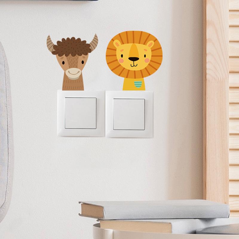 Cartoon Doodle Cow Lion Switch Plate Wall Sticker Removable Home Decor