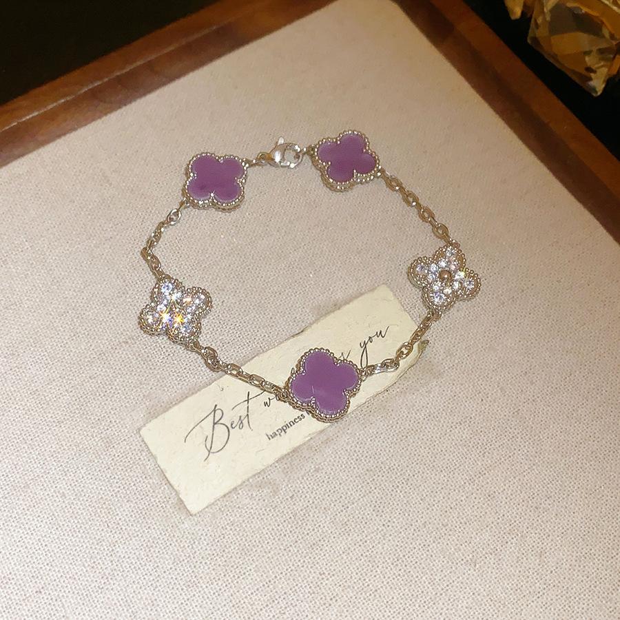 Women's Four-leaf Clover Bracelet Zircon Flower Bracelet Fashionable Exquisite Bracelet Temperament High-end Hand Jewelry