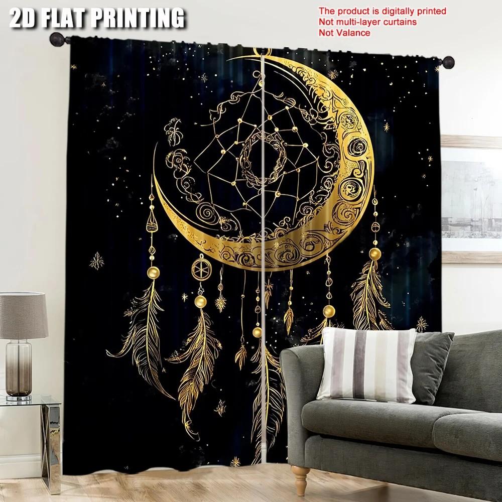 Set Of 2 Jit Golden Dreamcatcher Curtain Design Drapes Living Room Bedroom Window Treatment Home Decor Sheer For Great Made Polyester With Rod Pocket