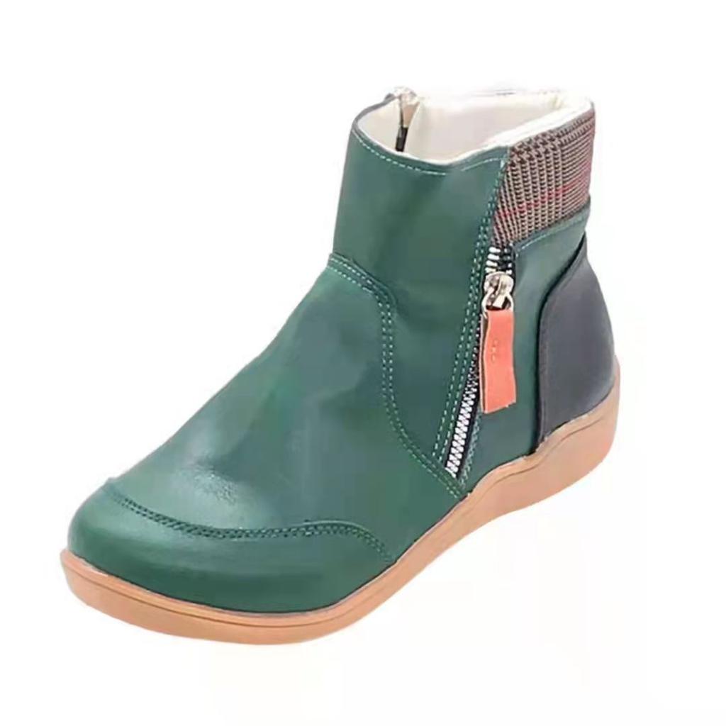 Damen Stiefeletten Übergröße Kurz 2025 Herbst und Winter Doppelreißverschluss Flache Schneestiefel Keilabsatz Niedrig geschnittene Schuhe Botas Femininas
