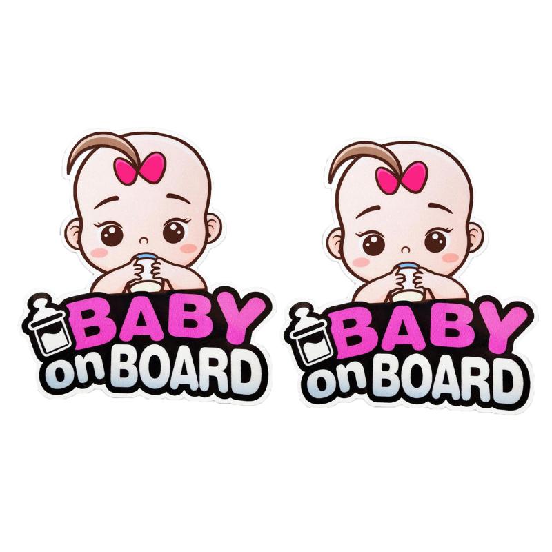 Cute Girl Baby on Board Car Sticker Cartoon Design Waterproof PVC Decal Vehicle Safety Warning Sign for Car Window