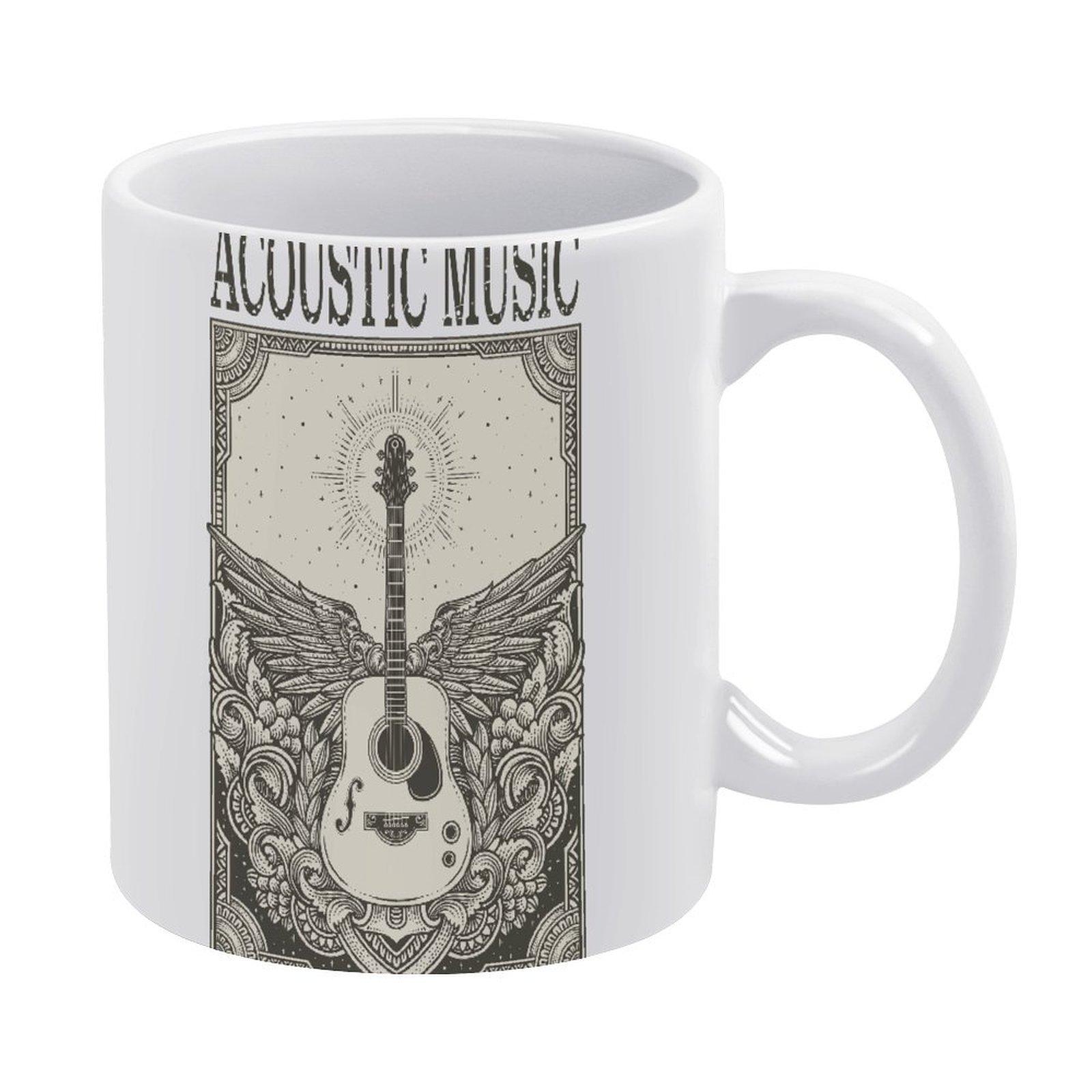 

11oz White Ceramic Mug with Printed Areas on Both Sides, Durable Heat-Resistant Body for Office and Home Coffee Time