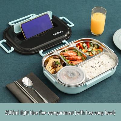 ZISIZ Portable 5-Compartment Lunch Box with Soup Bowl & Cutlery