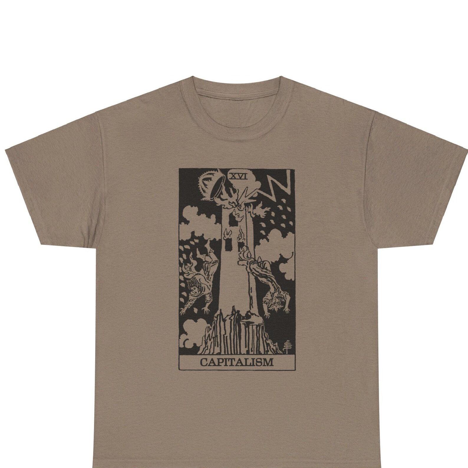 Anti-Capitalist Tarot Card T-shirt Funny Leftist Tee Socialist gift Anarchist gift Halloween Spooky Marxist The Tower Card Costume Tee L