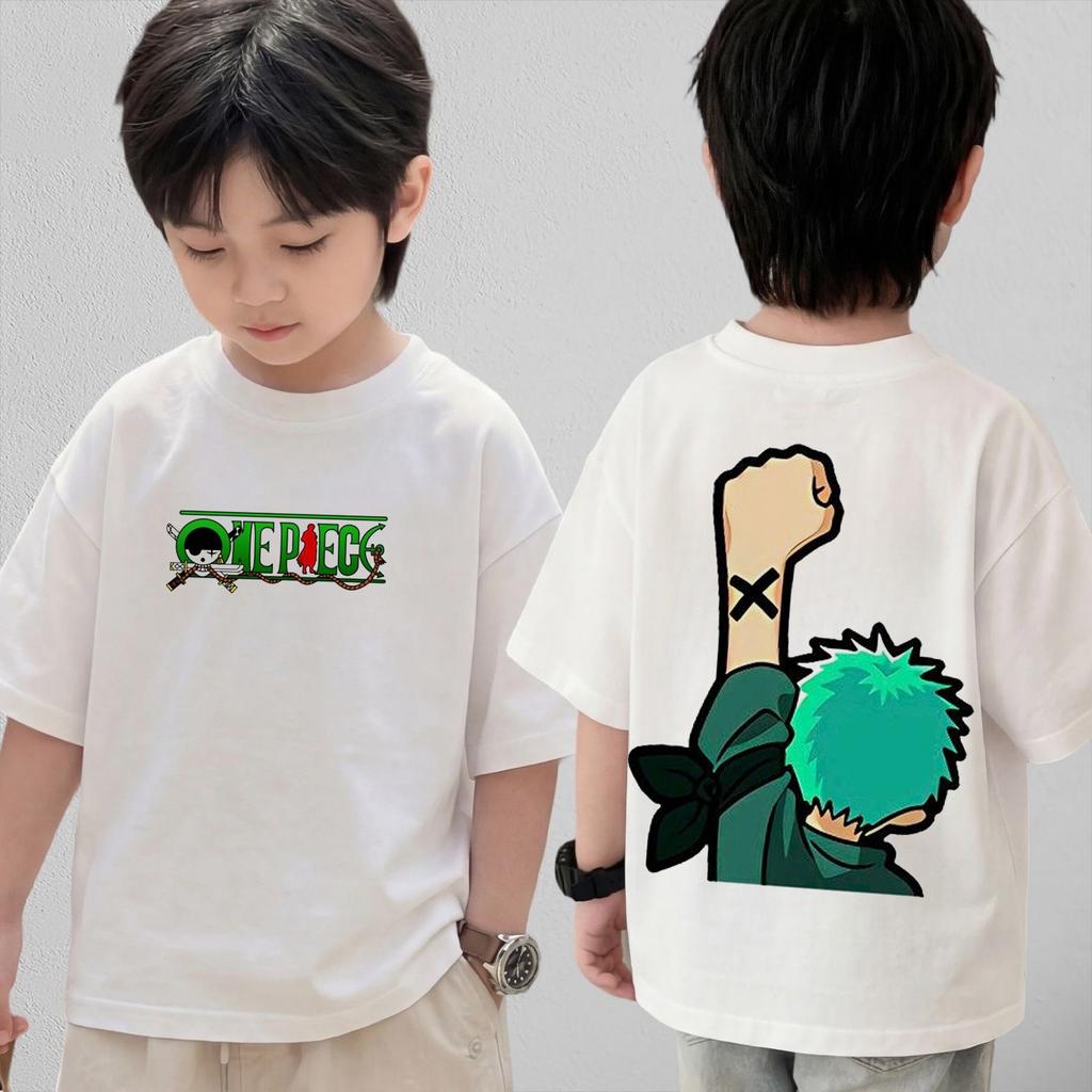 One Piece Cute Chibi Character Print Cotton T-Shirt  Kids Clothes 2026 Summer Short-Sleeve Casual Tee Tops