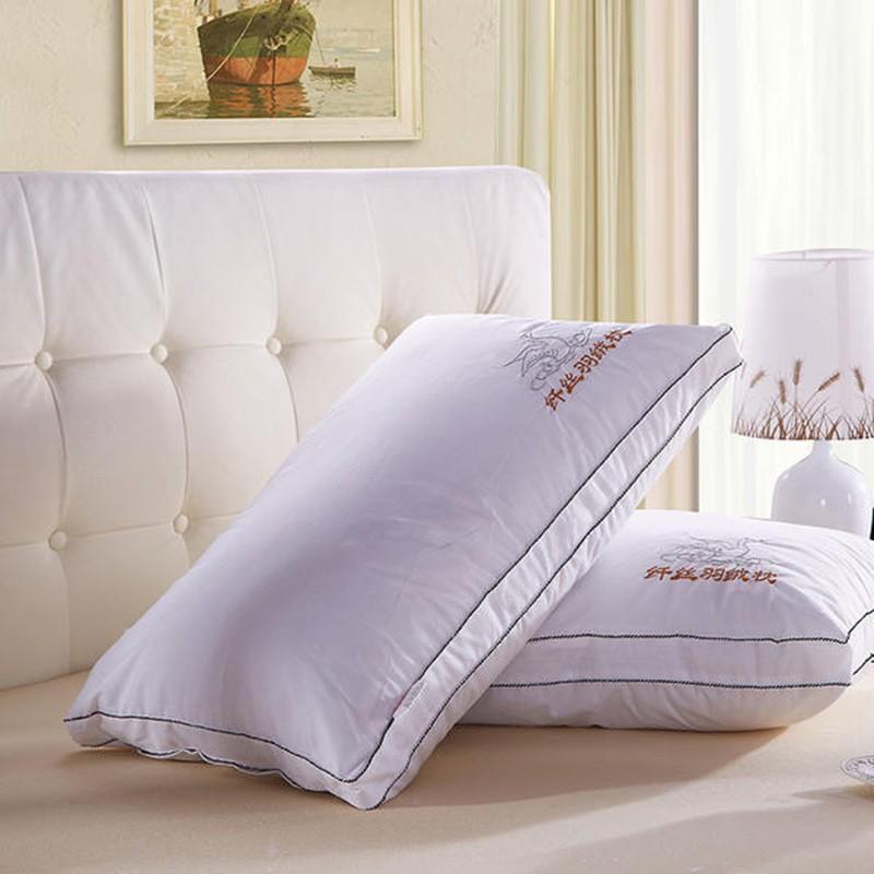 Hotel-Style Cotton Sateen Pillow With Microfiber Down Alternative Fill Elderly Single Size White Silk Fiber Feather Down Pillow - Black Edge