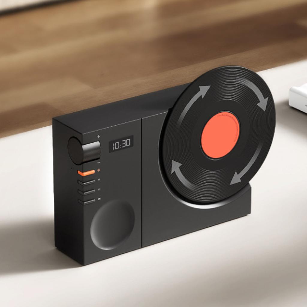 Retro Record Player   Speaker Wireless Miniature Speaker Portable Desktop Speaker Ornament with Memory Card Clock USB Charging for