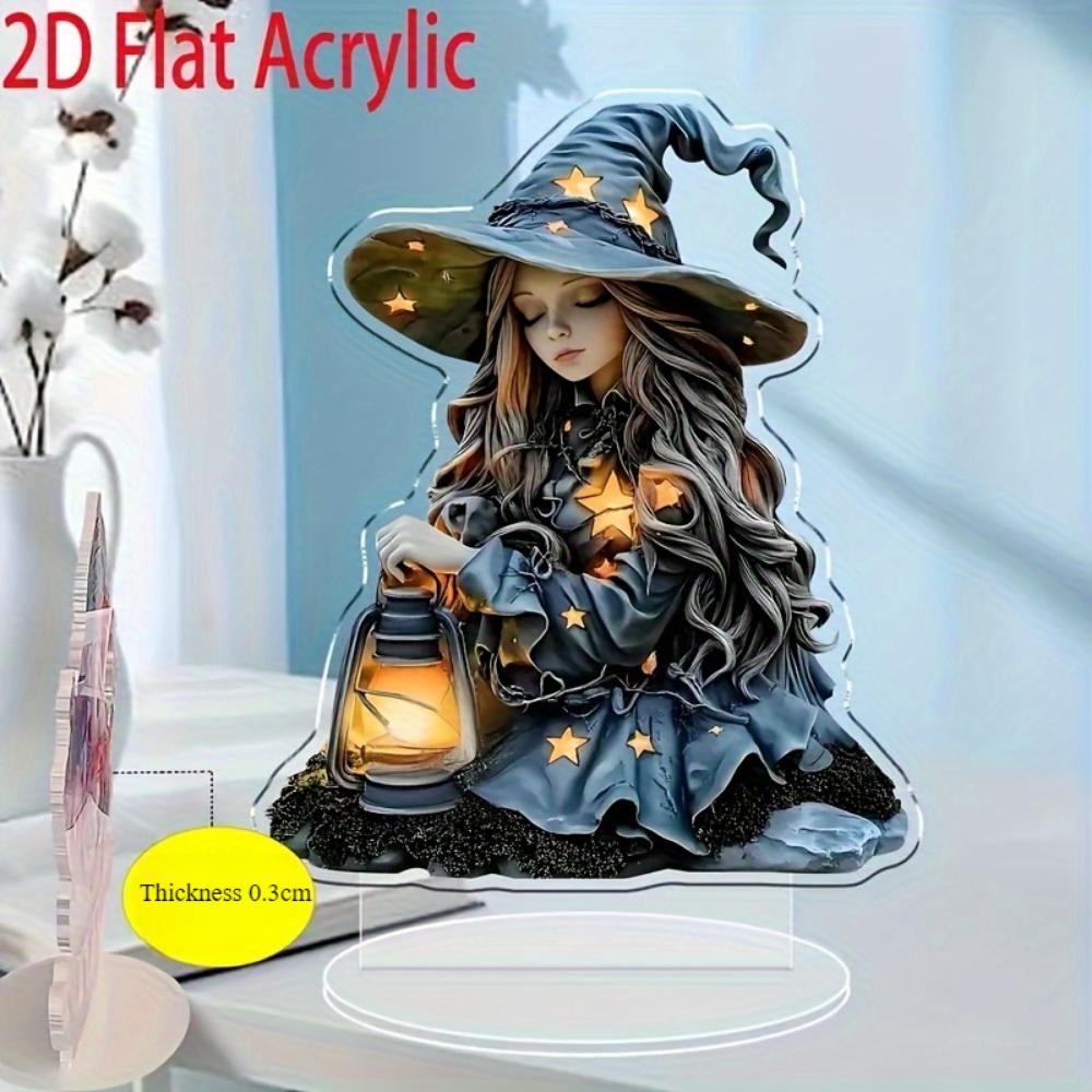Δισδιάστατη επίπεδη ακρυλική διακοσμητική πλακέτα μάγισσας, επιτραπέζια διακόσμηση, κατάλληλη για σαλόνι, υπνοδωμάτιο, δώρα διακοπών Χριστούγεννα, τέλεια Ημέρα των Ευχαριστιών, Απόκριες