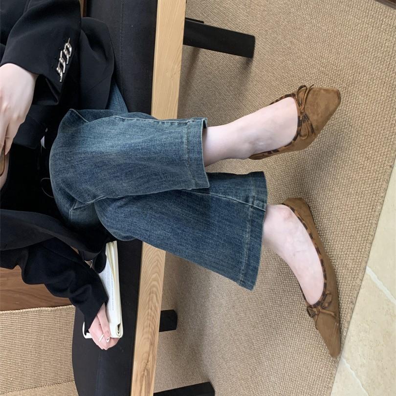 French retro flat-soled ballet shoes for women 2025 new leopard print bow soft-soled grandma shoes single shoes evening shoes