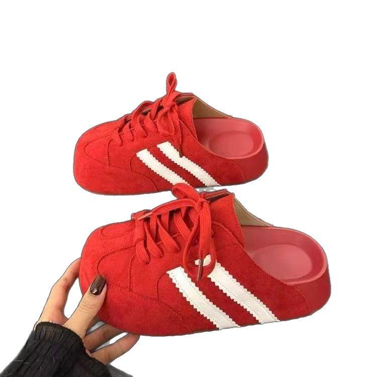 Temperament Baotou half slippers women's outer wear spring 2025 new thick-soled lazy one-pedal Dexun Birkenstock shoes