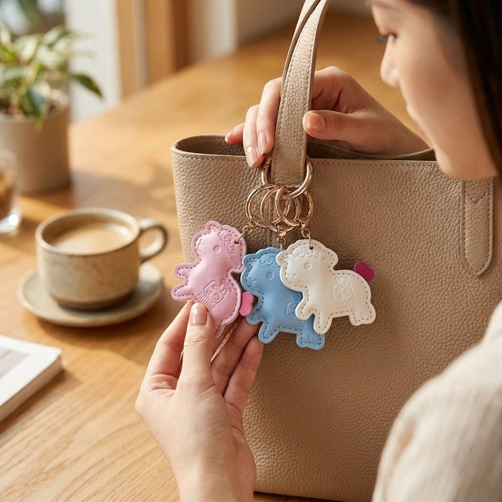 Anti-Loss Strap Goat Pendant Leather Sheep Bag Charm Kawaii Goat Car Keychain  Women
