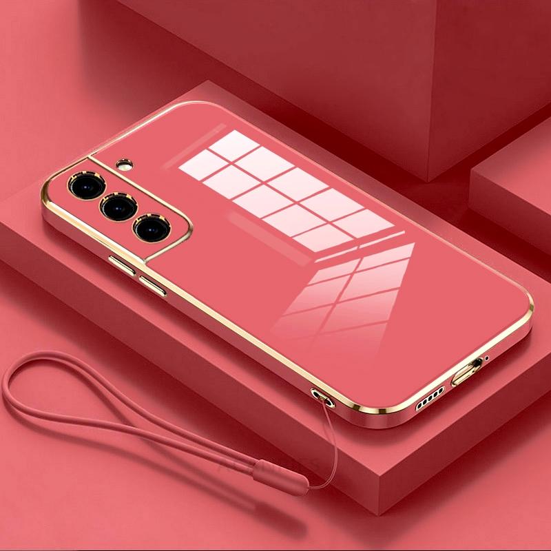 S24ultra Luxury Plating Lanyard Silicone Case For Samsung Galaxy S24 Ultra S21 S22 S23 S20 Fe Plus Note 20 10 Soft Cover S24plus