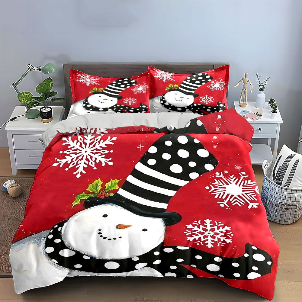 Snowman with Polka Dot Hat Bedding Duvet Cover Set Duvet Cover Pillowcases  (1*Duvet Cover 2*Pillowcases, Without Duvet Insert)