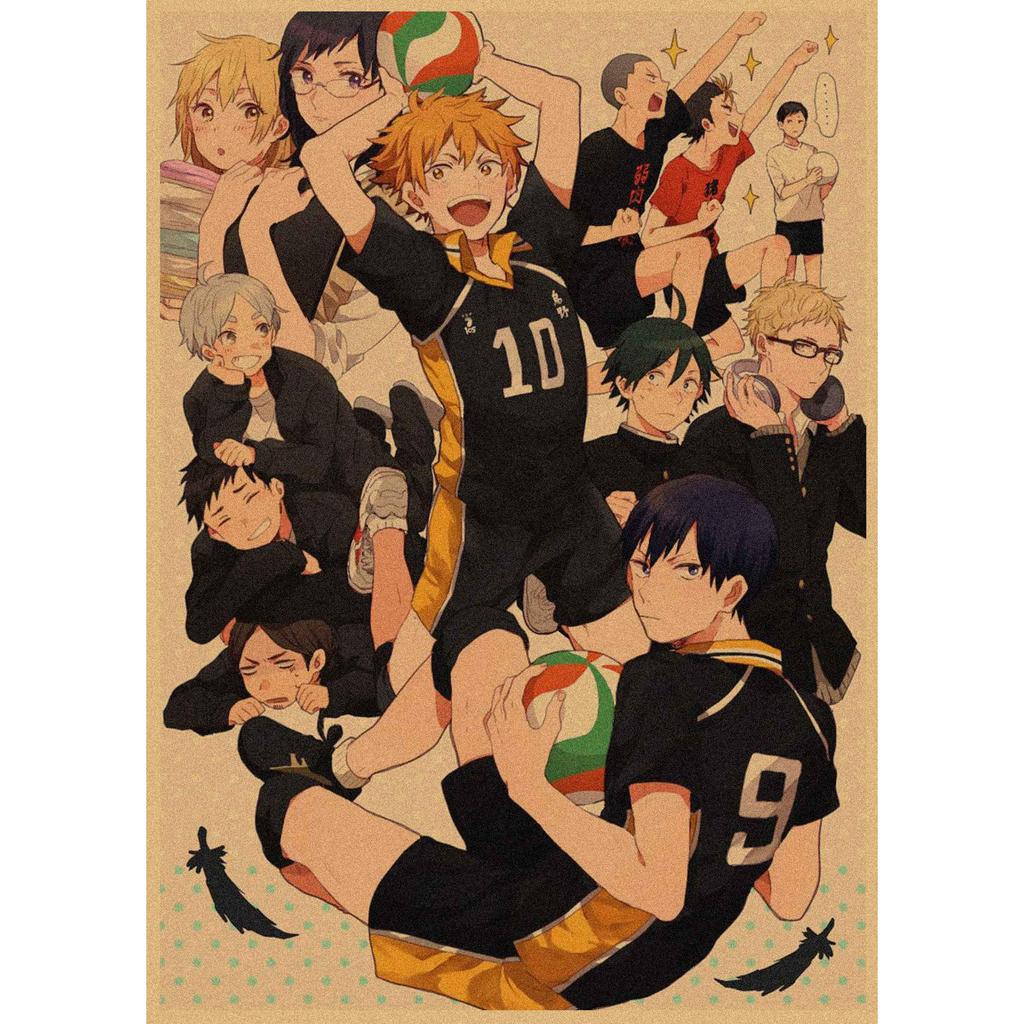 Haikyuu!! Retro Kraft Poster: Hinata Shoyo & Kageyama Tobio Decorative Wall Art