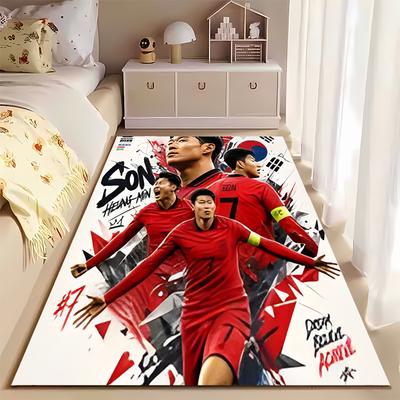 Soccer Star Area Rug, Son Heung-min South Korea 7 Red Kit Celebration Taegeuk Print, Football Fan Decor, Non-Slip Mat