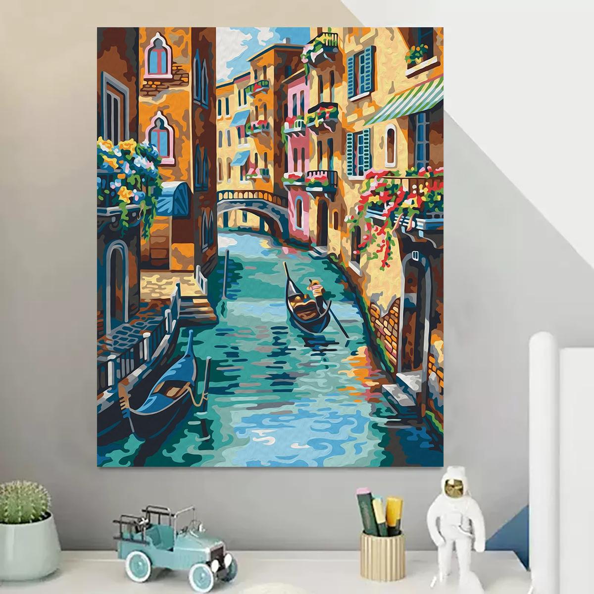 ABEUTY Malen Nach Zahlen Set 'Venedig Stadt', 40x50 Cm Leinwand, Inkl. Pinsel & Farben