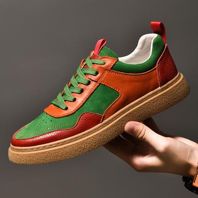 Zapatillas de Hombre a Juego Zapatos Vulcanizados de Cuero Genuino para Hombre con Cordones Calzado Masculino para Exterior Skateboard Zapatos Casuales de Lujo