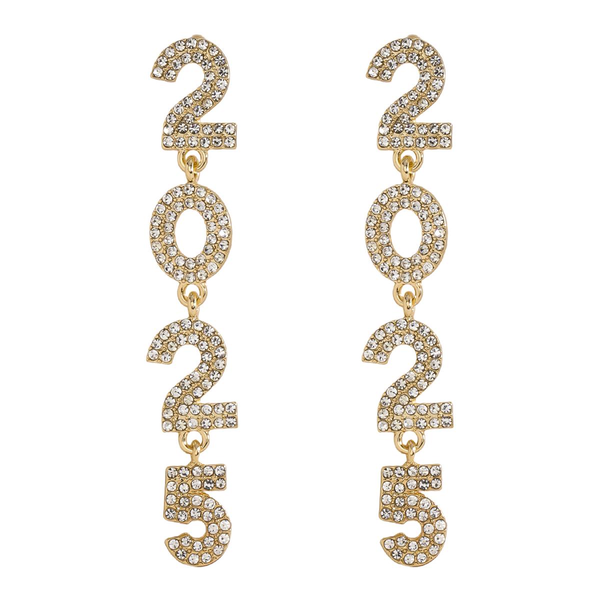 

С Новым 2025 годом Длинные висячие серьги Блестящие хрустальные серьги-подвески с цифрами для женщин Простой элегантный праздничный аксессуар Подарок для вечеринки other