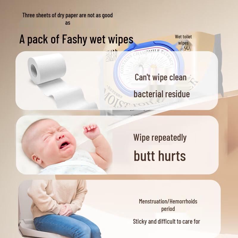 FAXI Chamomile Flushable Wet Wipes - 90 Sheets x 5 Packs