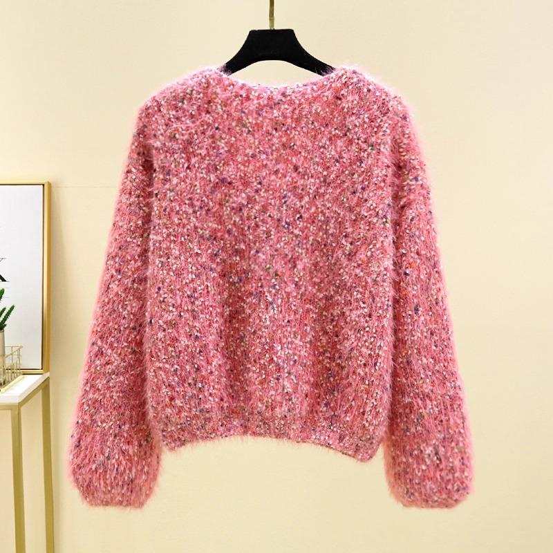 Autumn Winter Women Sweet V-neck Soft Furry Mohair Knitted Sweater Christmas Pullover Tops