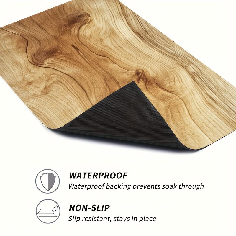 1Pcs Rubber Drying Mat With Wood Grain Print For Coffee Shop Restaurant Kitchen Carpet Tableware Durable Diatom Mud Table Mat Pet Mat Coffeeware