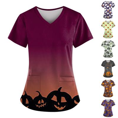 Halloween Dames V-hals Mode Casual Print Top Beschermend Werkpak