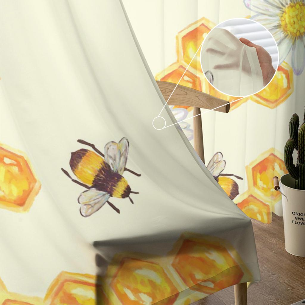 Bee Honey Chrysanthemum Flower Yellow Sheer Drapes for Living Room Decoration Window Curtains Kitchen Curtains