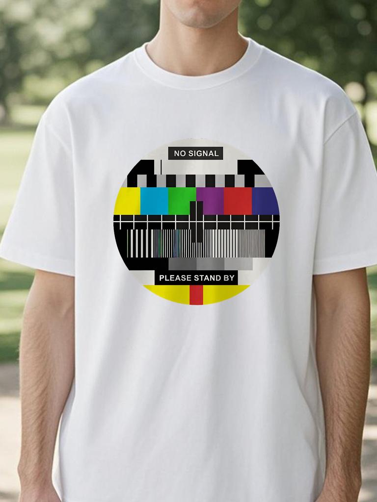 TV No Signal Funny Graphic TShirt  Vintage Inspired Men Tee Casual oNeck Machine Washable Humorous Print tshirt casual tees