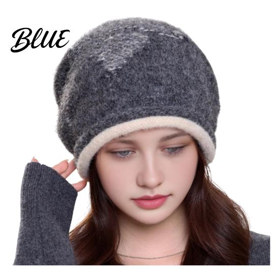 Soft Polyester Warm Knit Cap Hat Retro Winter Slouchy Hat Women Jacquard Star Rolled Autumn