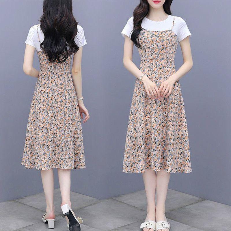 

Благородная леди стройнящая шифоновая юбка на бретелях модная имитация двух частей Yellow XXXL (67.50 kg-72.50 kg