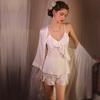 Ice Silk Women's Thin Sexy Suspender Shorts Pajamas Three-piece Set Loose Large Size Nightgown Loungewear European and American