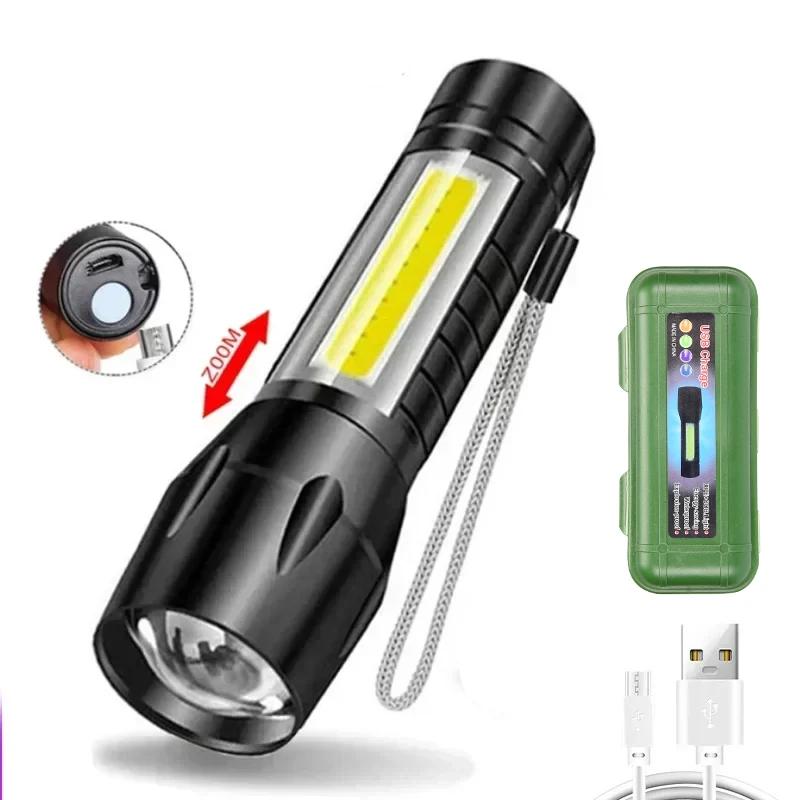 BALDR Mini Rechargeable LED Flashlight COB+XPE Portable Torch Zoomable Light Tactical Flashlight Outdoor Camping Fishing Lantern