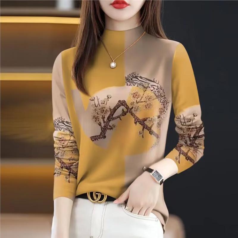 

Women s Plus Size Velvet-Lined Long Sleeve Base Shirt - Trendy and Warm M (80-95 jin)