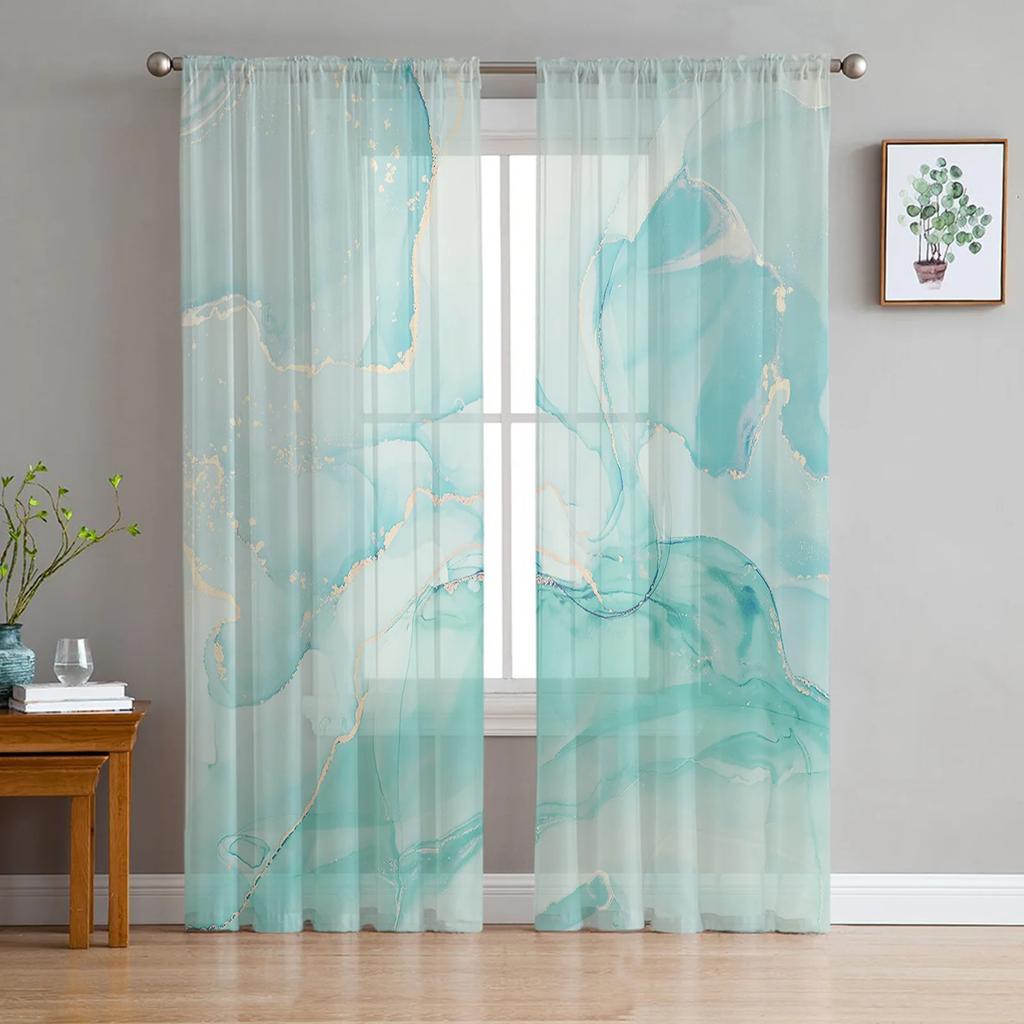 Natural Texture Marble Pattern Sheer Curtains for Living Room Decoration Window Curtain Kitchen Tulle Voile Organza Drapes