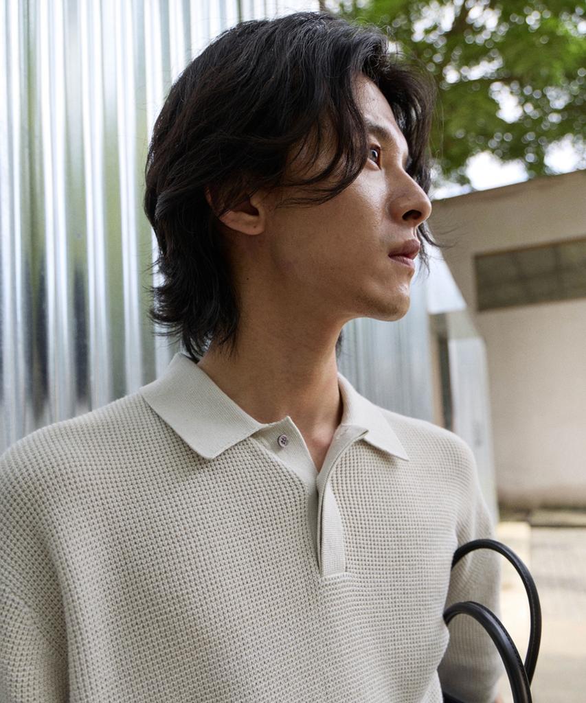 MOOD INSIDE Curly Hidden Collar Knit_White Melange (A Type)