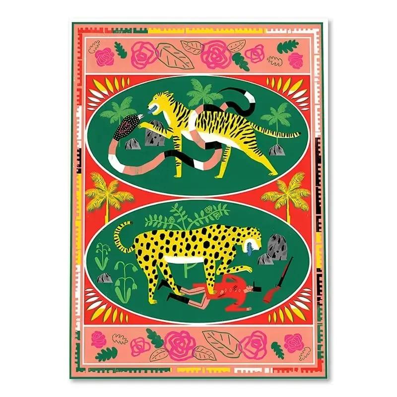 Buntes Abstraktes Poster Tiger Leopard Schlange Tropischer Dschungel Leinwandbild und Drucke Wandkunst Bilder Wohnzimmer Dekoration