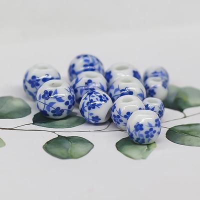 Perles Orchidées en Porcelaine Bleue et Blanche à Grand Trou pour Bijoux faits main et Projets DIY