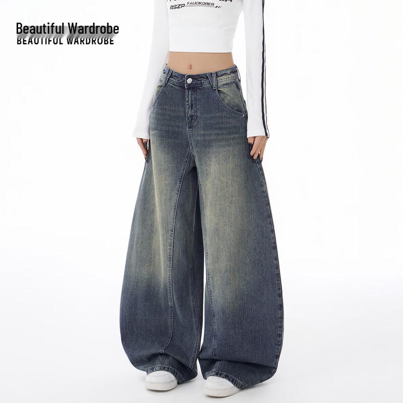 BEAUTIFUL WARDROBE Women's High-Waist Loose Wide-Leg Washed Denim Jeans