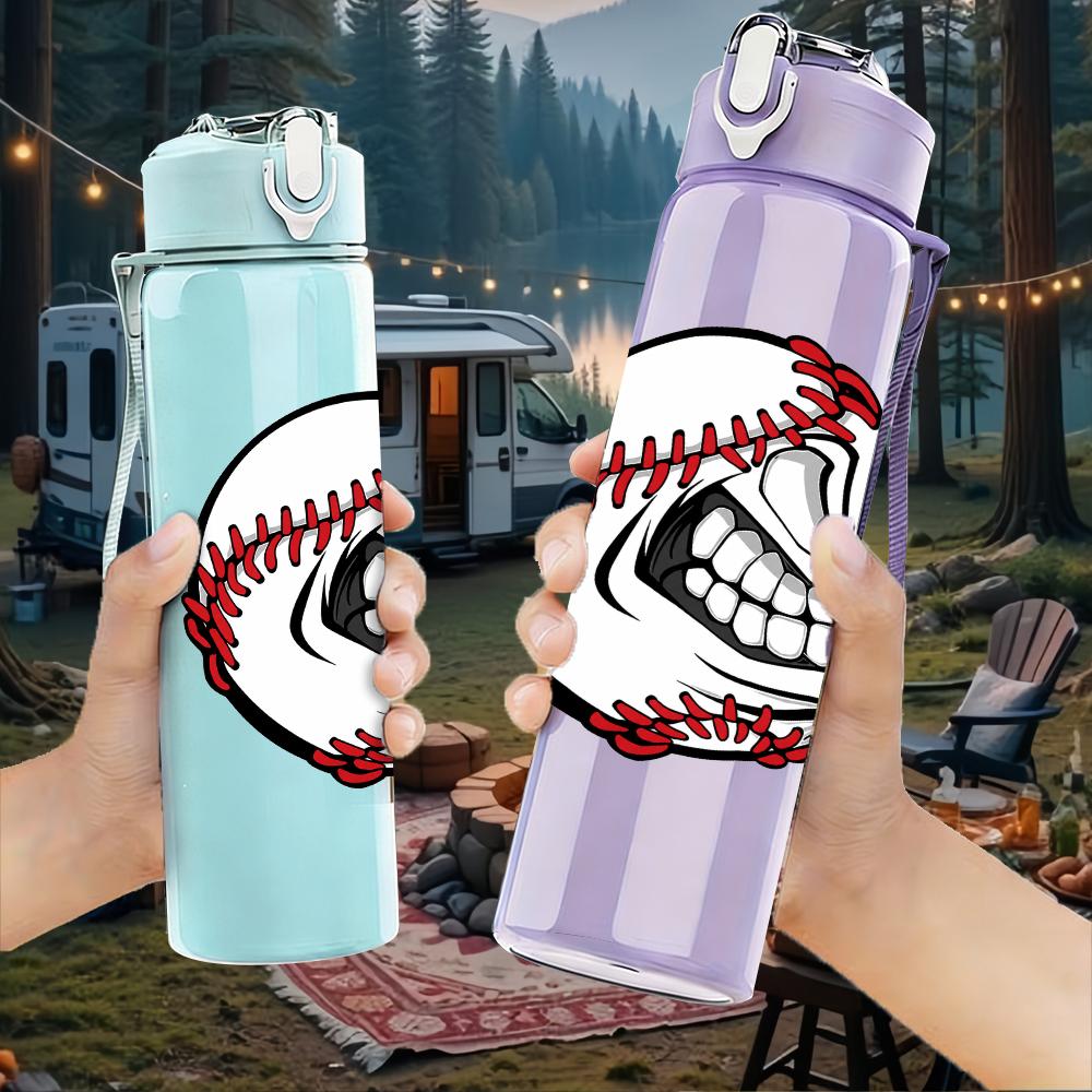 1PC Angry Stitched Baseball Face Art 750ml Color Plastic Water Bottle Leakproof Flip Straw Lid For Sports Office Home Use