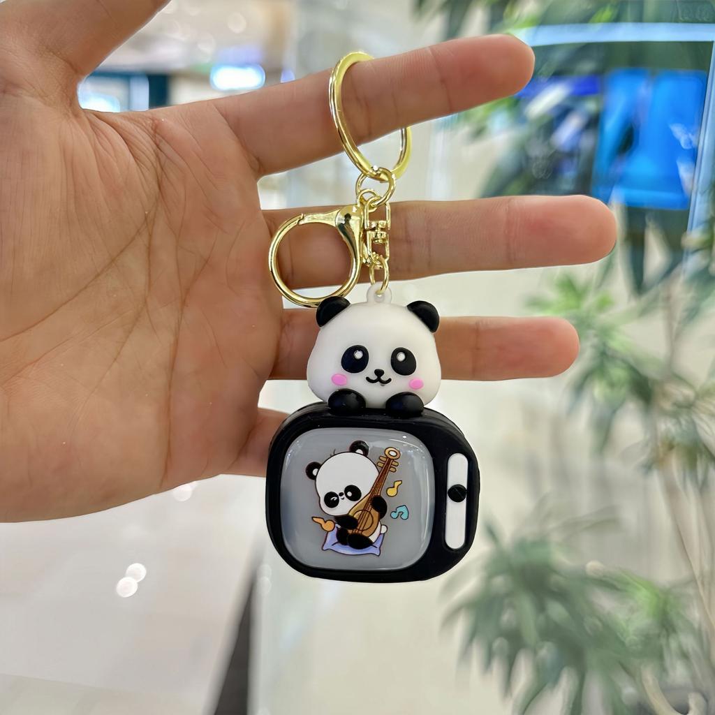 Creative cute panda TV keychain pendant couple night light key pendant car bag pendant