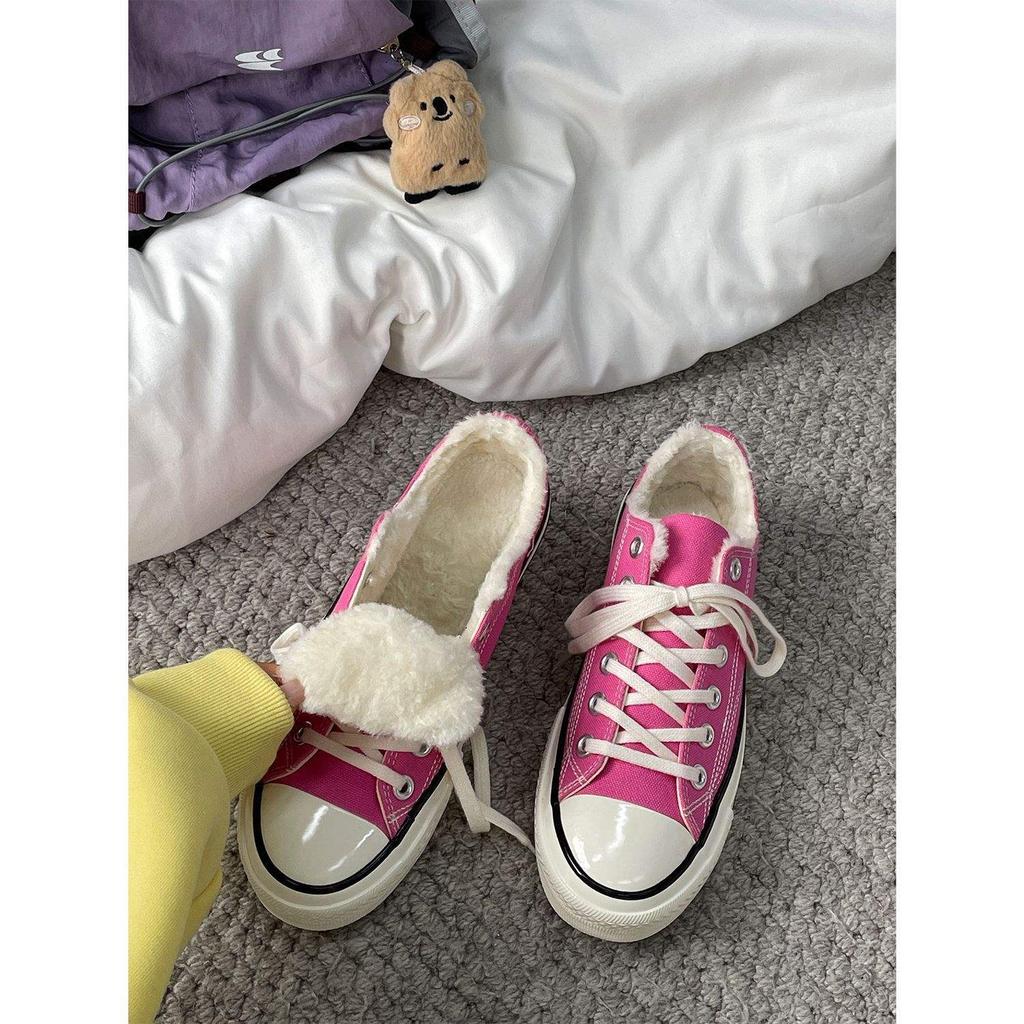 Low-top Cotton Shoes Women's Winter 2025 New Korean Version Versatile Student Velvet Canvas Shoes Women's Shoes Warm and Thicker