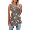 Ladies Casual Plus Size Loose Tank Top Flower Print Sleeveless Pleated T-Shirt