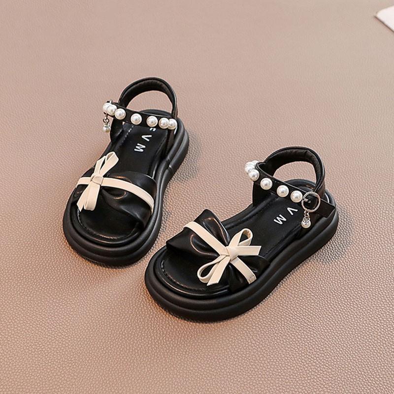Girls Soft Sole Sandals With Bow Detail Toddlers Kids Non-Slip Rubber Princess Style Footwear