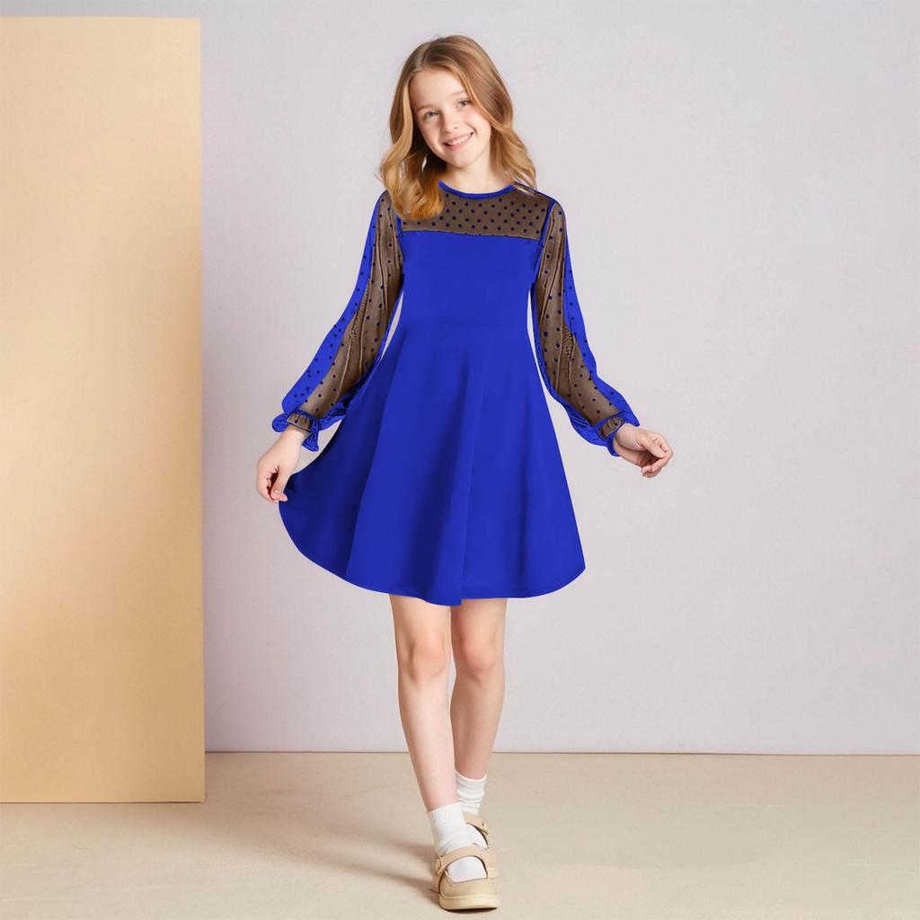 CUHK Mädchen Spitze Langarm Farbe Niedliches Prinzessinnenkleid