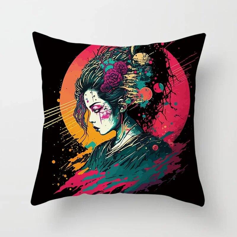 

Японская наволочка гейши с декоративным принтом, квадратный автомобильный диван, модная наволочка 45*45 см, украшение для дома 40x40cm